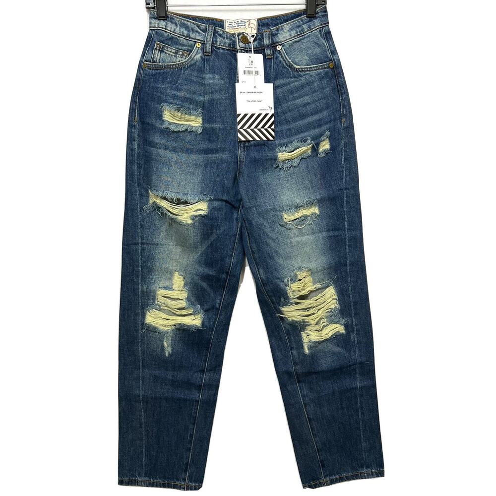 Sandrine Rose x Free People Distressed Straight-leg Jeans Size 26 Blue Denim NWT